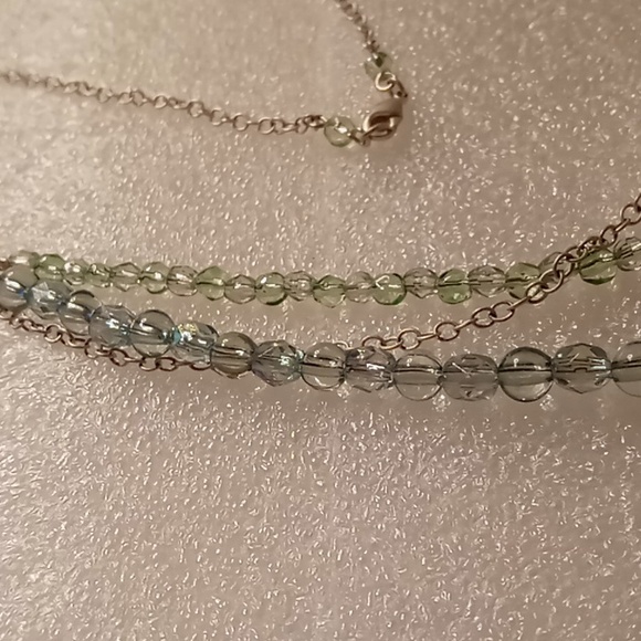 Opalescent blue & green layered glass beaded silver chain necklace 20 inch Long - Picture 6 of 7